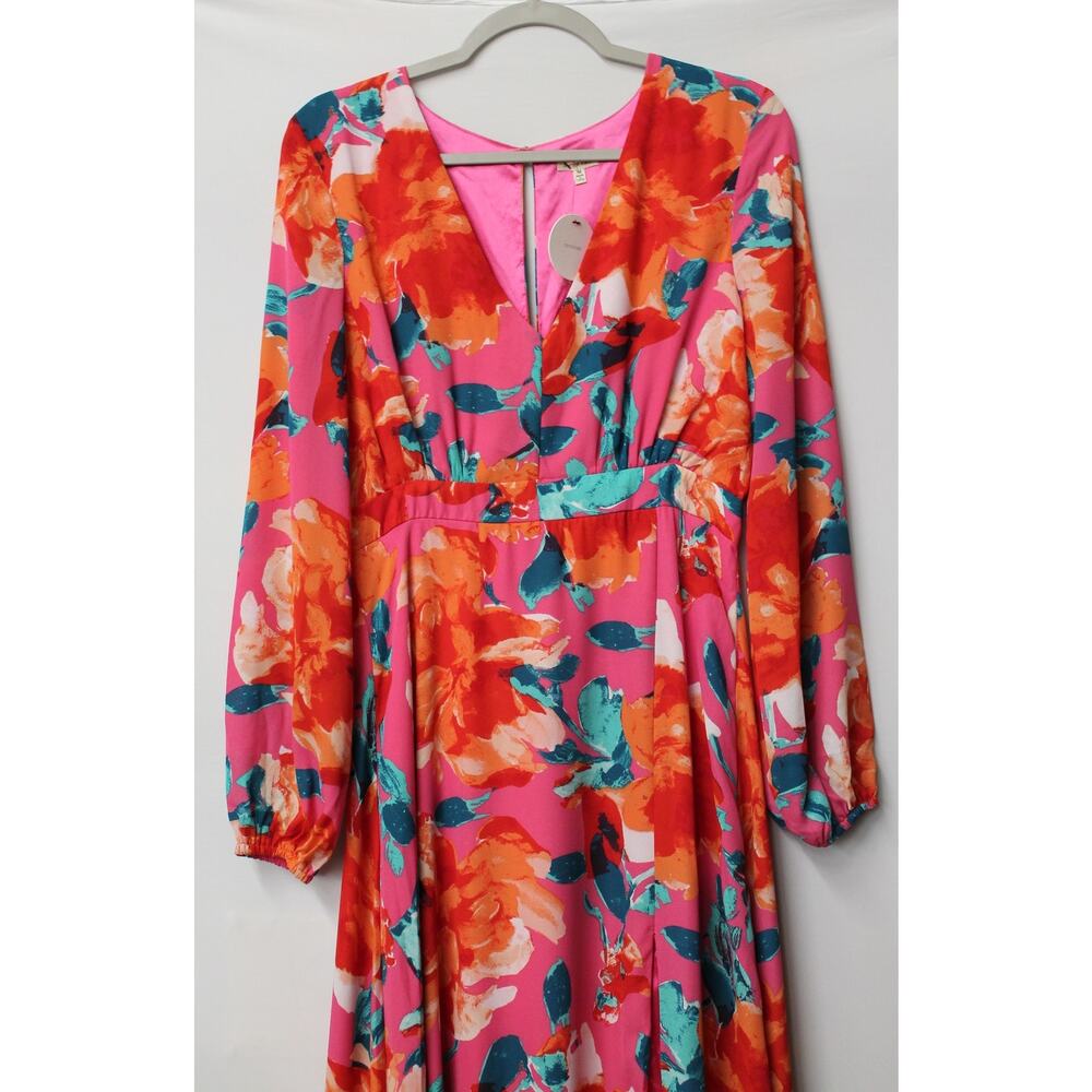 *NEW* EN CREME PINK V NECK FLORAL MAXI DRESS WITH SIDE SLIT